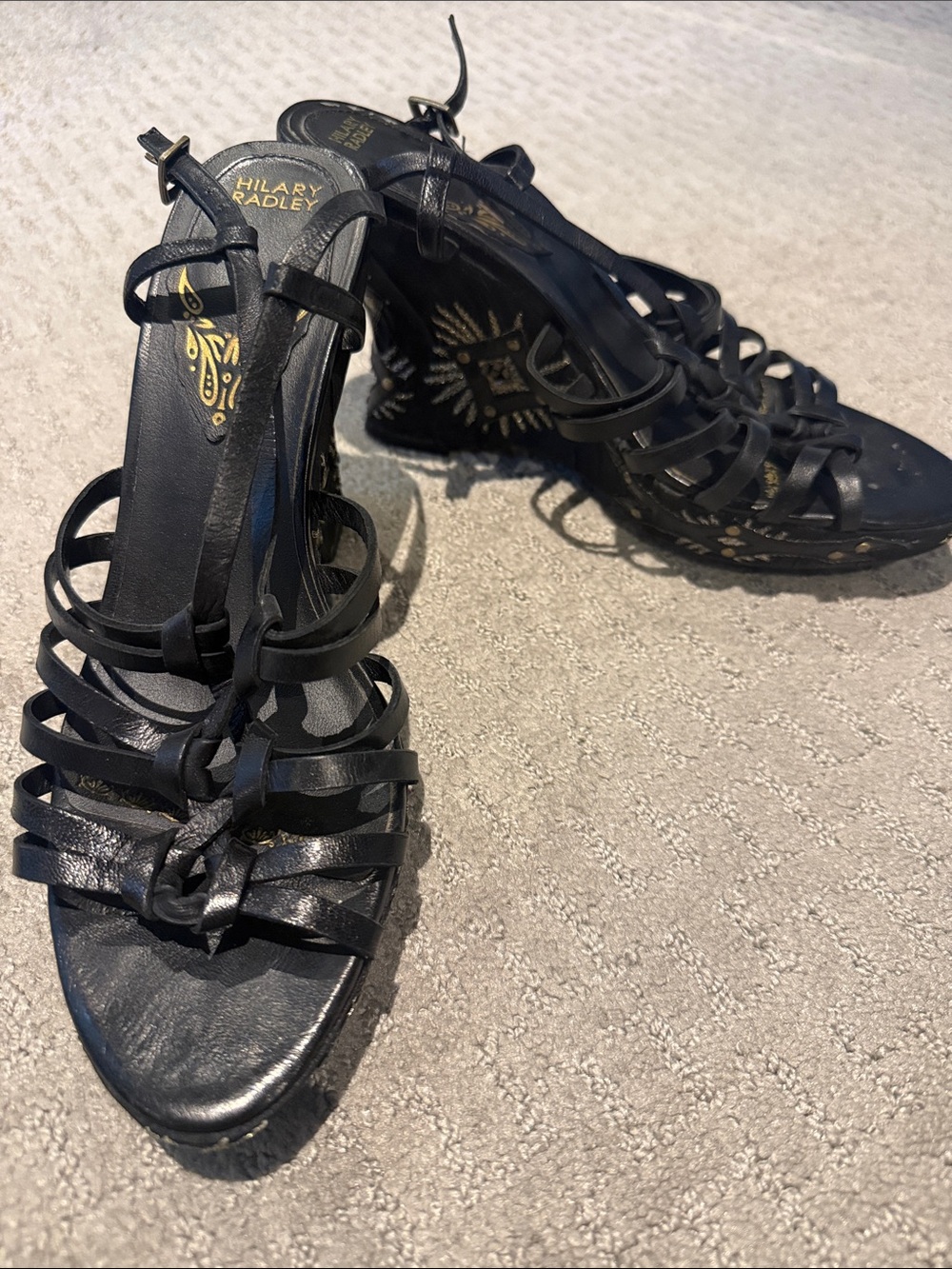 Hilary Radley Black Strappy Wedge Sandals